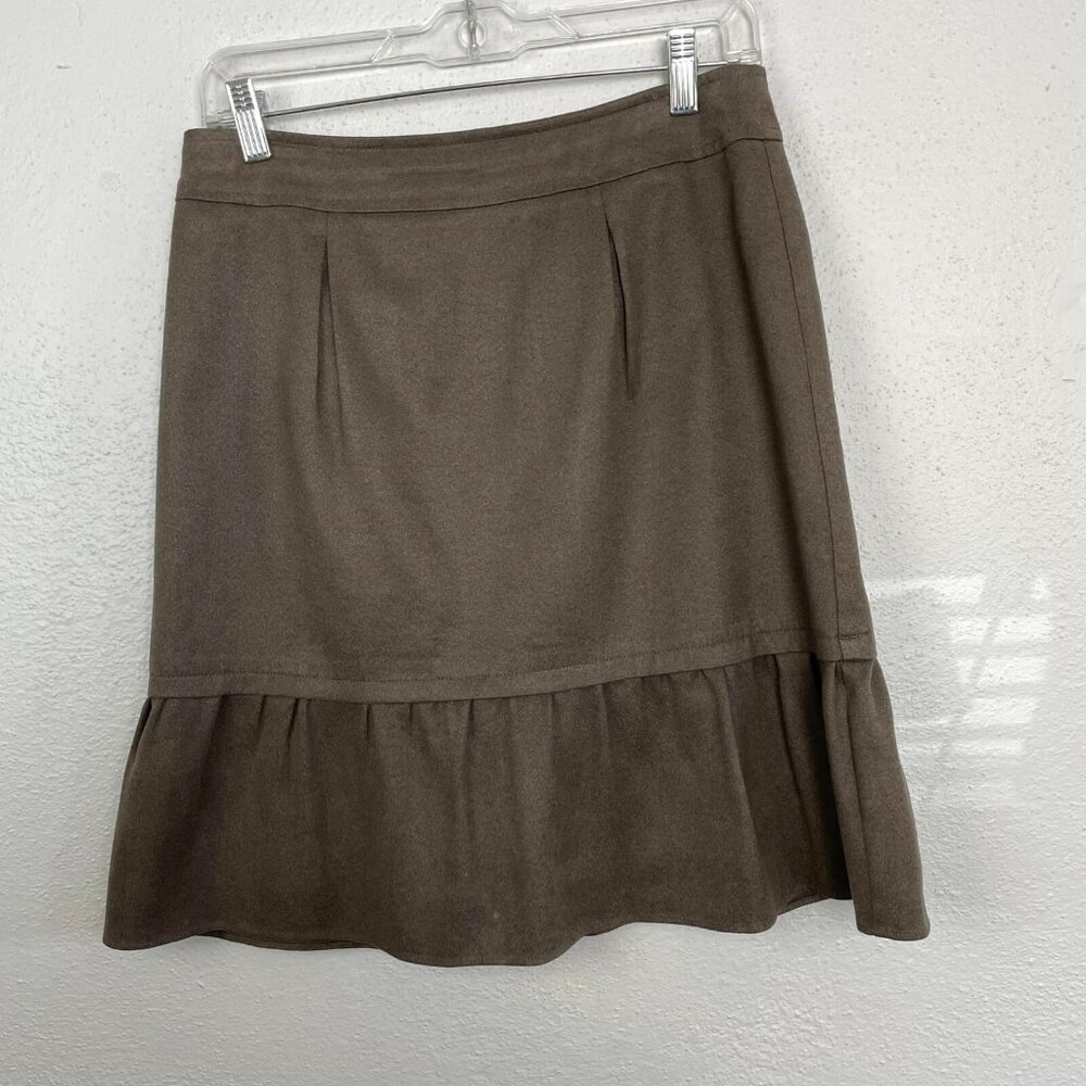23 Vingt-Trois Arrondissements Brown Pleated A-Line Skirt w/Ruffle - Size 40
